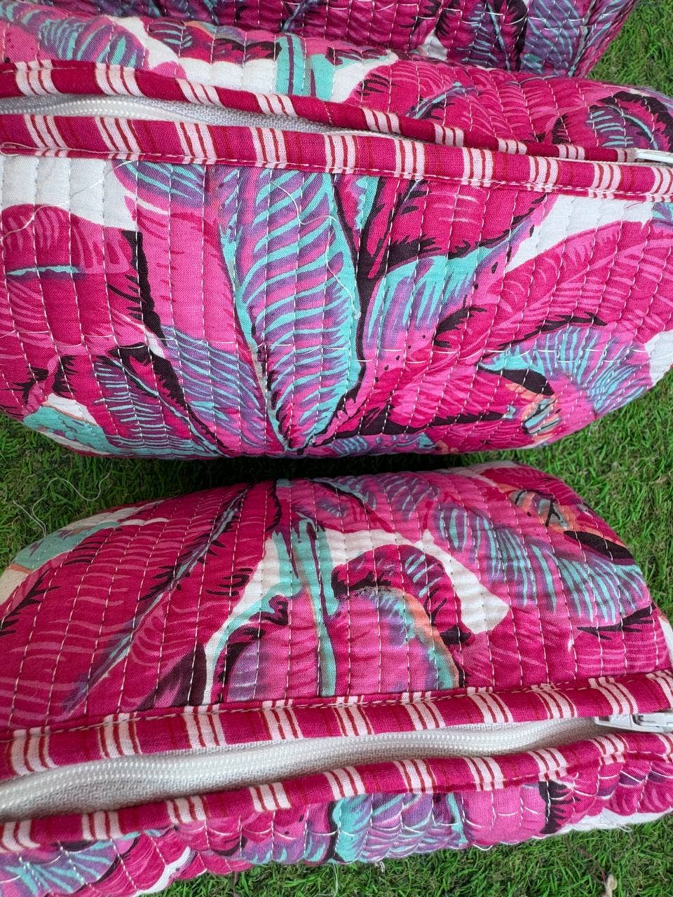 Leaf Print Beautiful Bag Cotton Bag Quilted Bag Cosmetic Bag