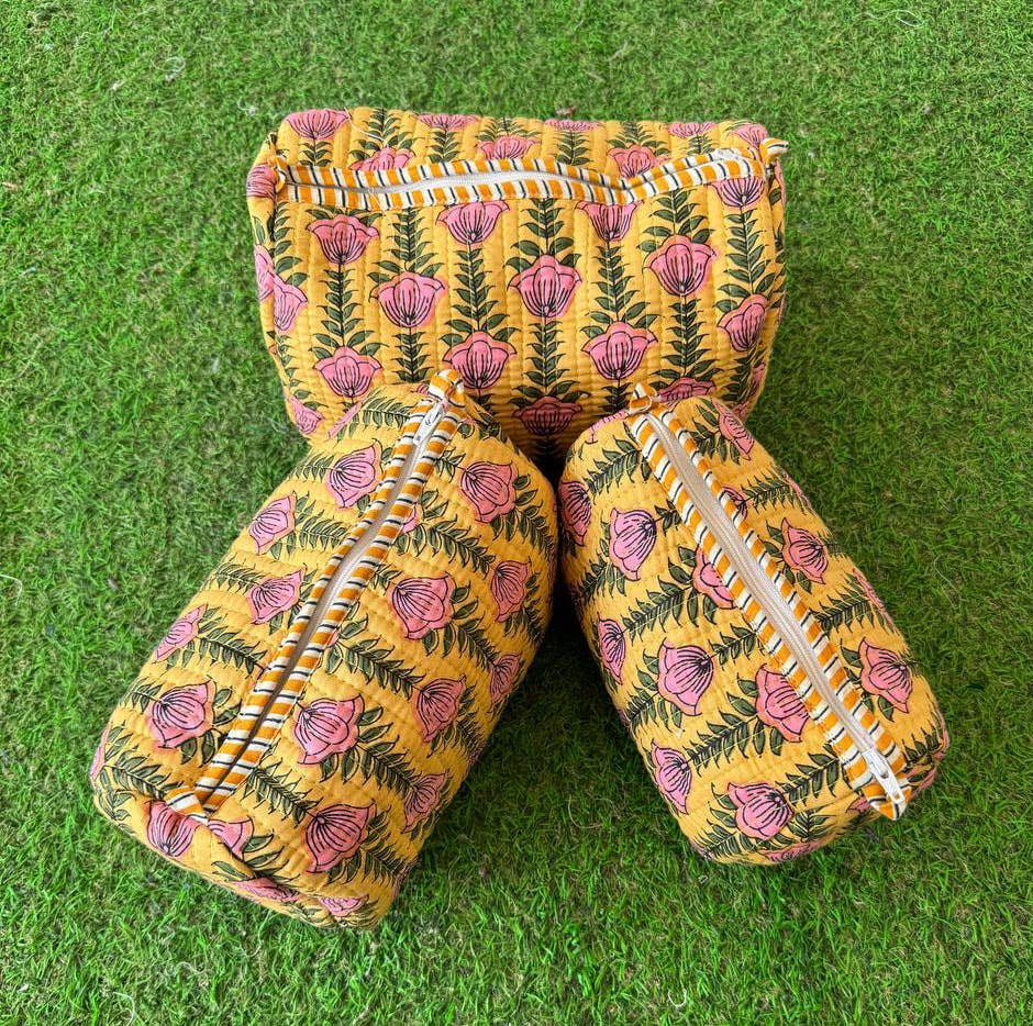 Handprinted Indian Cotton Cosmetic Bag Quilted Toiletry Bags