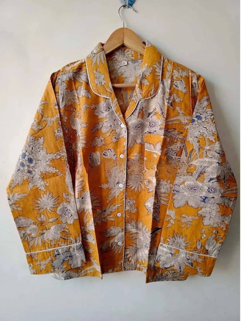 Floral Printed Pajama Set Cotton PJ Set Women Nightwear: S