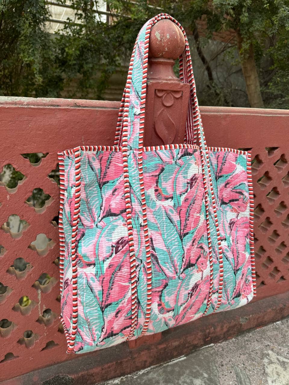 Leaf Printed Bag Quilted Bag Cotton Bag Beach Bag Makeup Bag