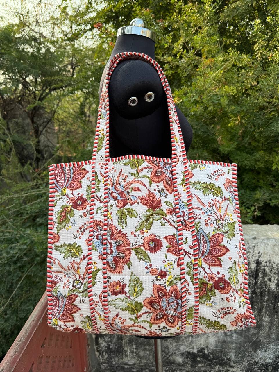 White Cotton Quilted Bag Beautiful Block Printed Women Bags