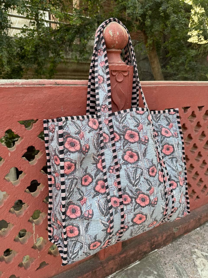 Indian Cotton Bag Shoulder Bag Floral Print Quilted Tote Bag