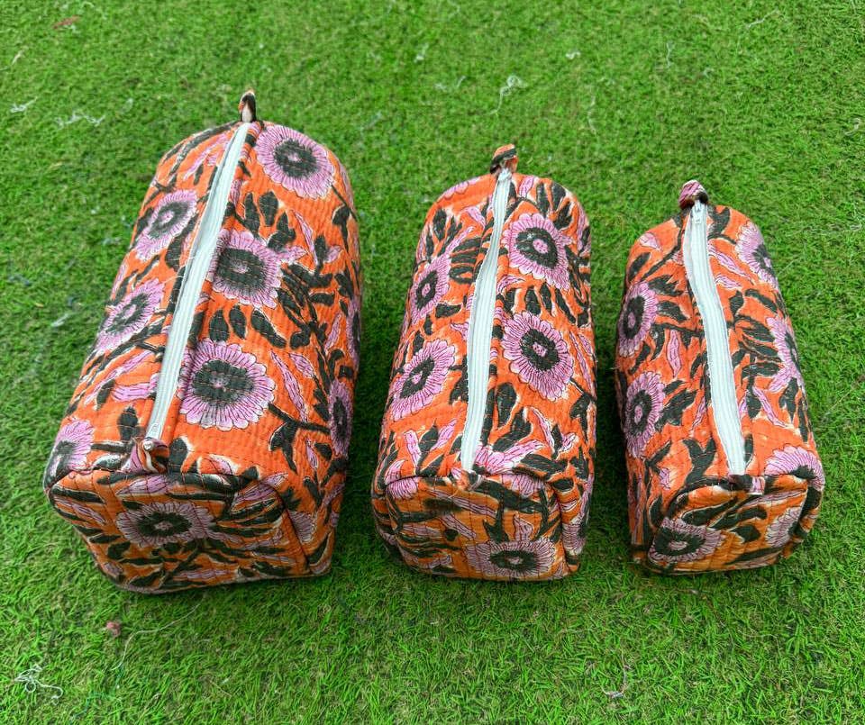 Cosmetic Bag Floral Print Indian Cotton Handmade Travel Bags