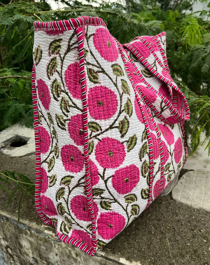 Handmade Cotton Indian Quilted Women Bag Floral Block Print