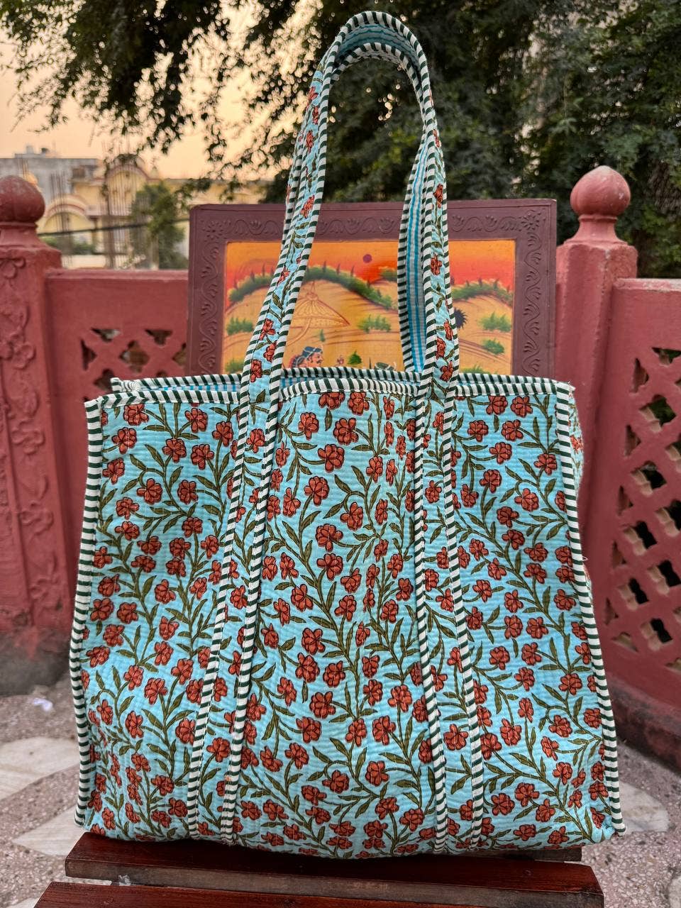 Small Floral Printed Bag Quilted Cotton Bag Tote Bag Travel