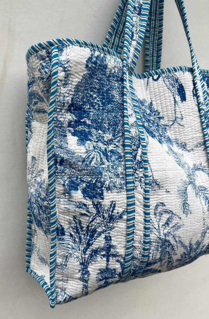 Handprinted Reversible Large Multicolor Cotton Quilted Bags