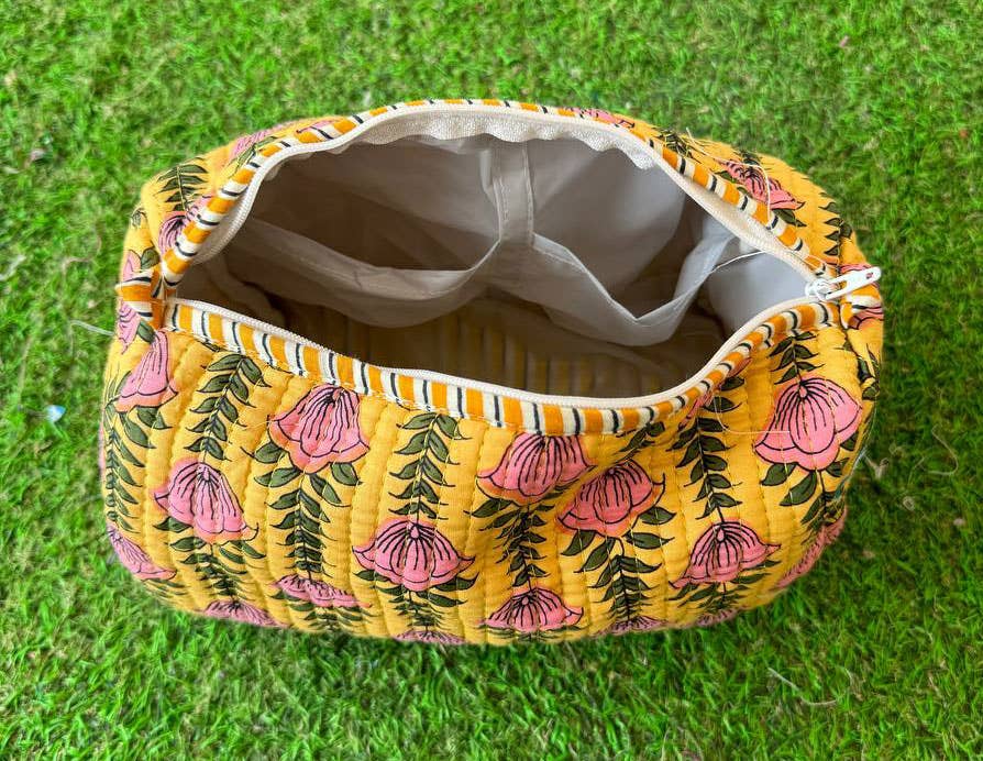 Handprinted Indian Cotton Cosmetic Bag Quilted Toiletry Bags