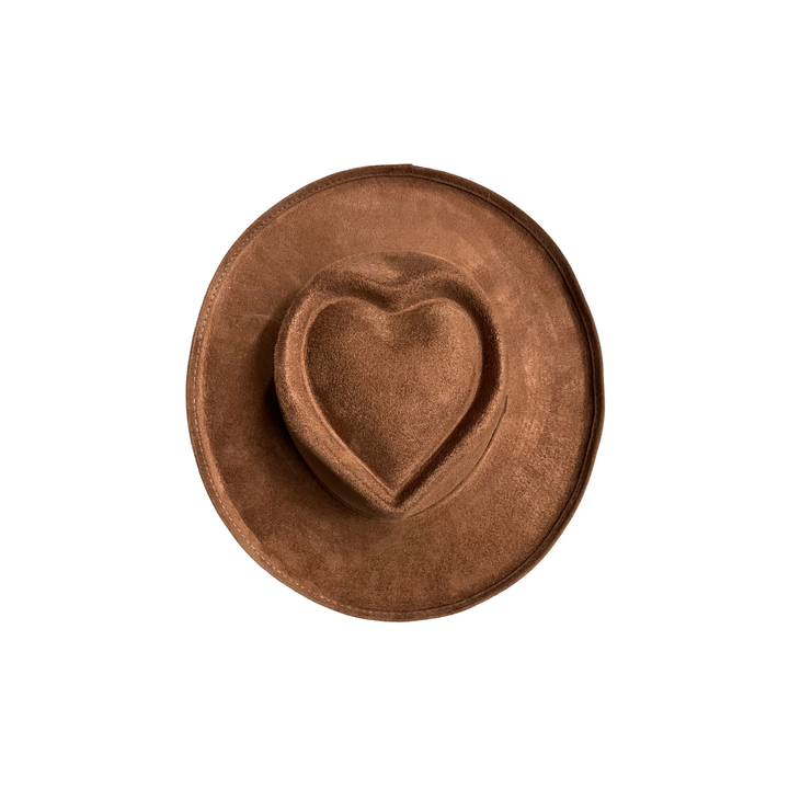 Vegan Suede Pencil Curl Brim Sweetheart Crown Fedora Hats: Taupe