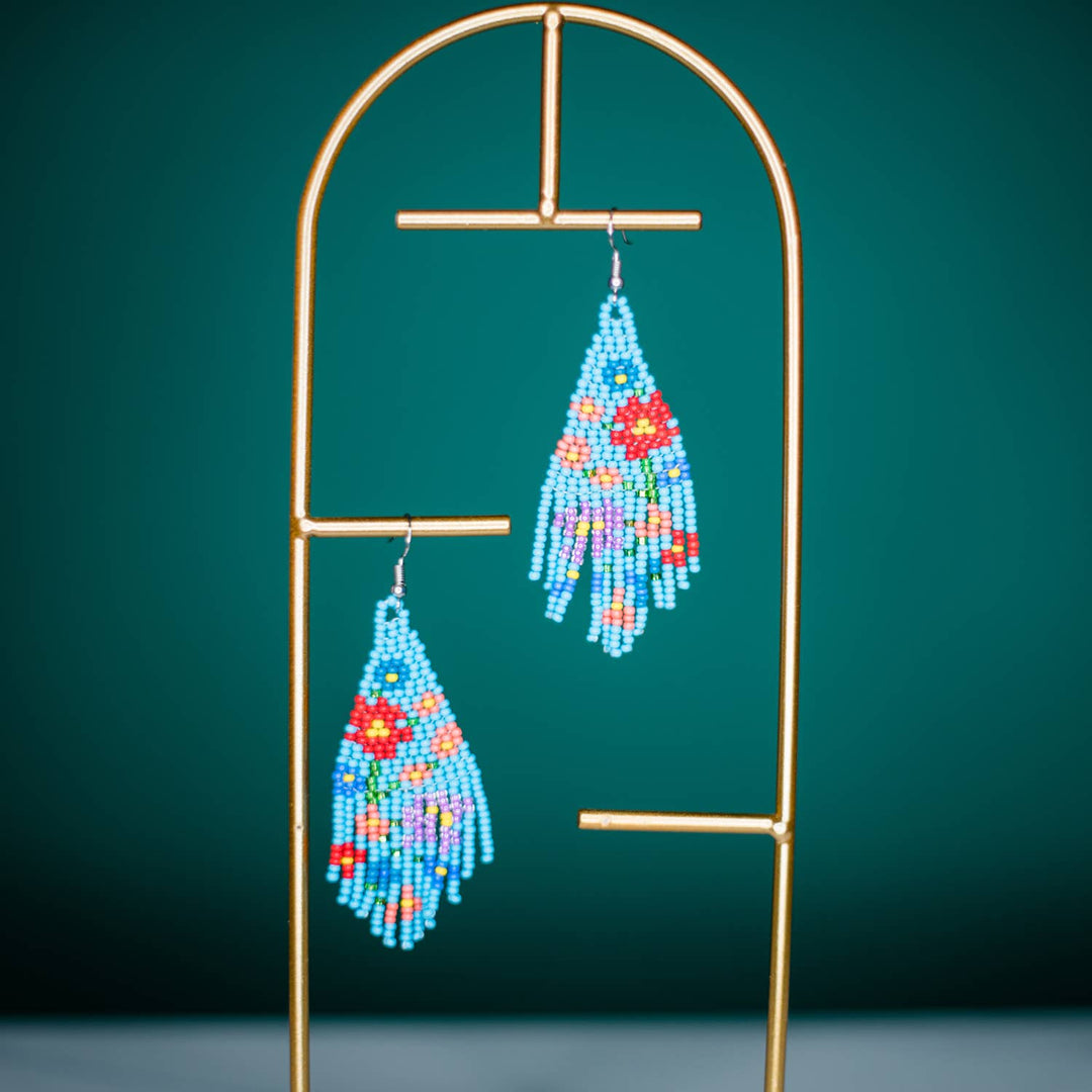 Flower Fringe Earrings: Turquoise