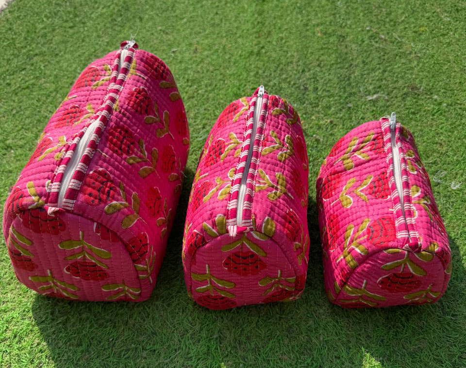 Assorted Cosmetic Bag Block Printed Indian Cotton Travel Bag