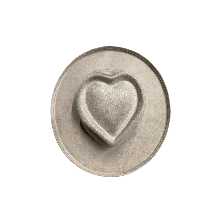 Vegan Suede Pencil Curl Brim Sweetheart Crown Fedora Hats: Taupe