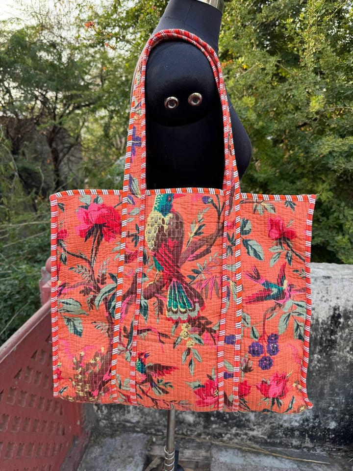 Bird Printed Bag Cotton Quilted Bag Market Bag Shopping Bags