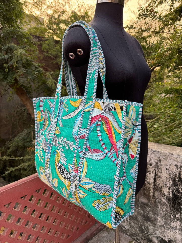 Bird Printed Bag Cotton Quilted Bag Market Bag Shopping Bags