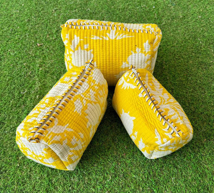 Yellow Cosmetic Bag Toiletry Bag Indian Cotton Quilted Bags