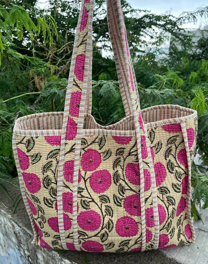 Make-up Bag Floral Printed Cotton Travel Quilted Grocery Bag