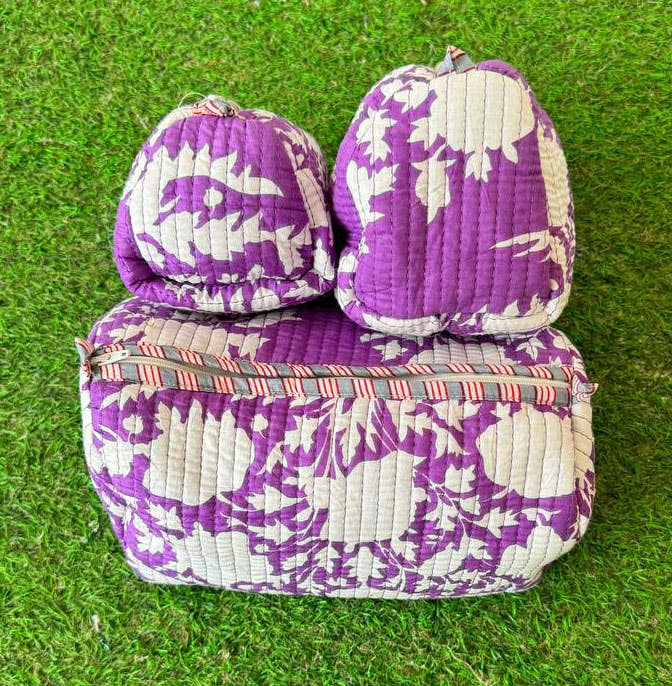 Purple Cotton Quilted Bag Makeup Bag Cosmetic Bag Women Bags