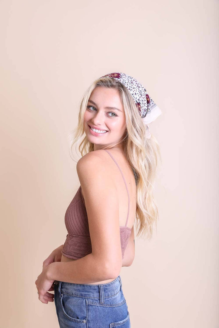 Orchid Floral Print Bandana: White