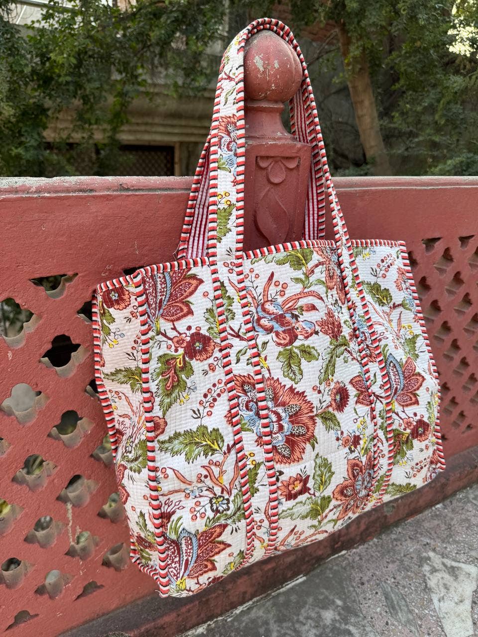 White Cotton Quilted Bag Beautiful Block Printed Women Bags