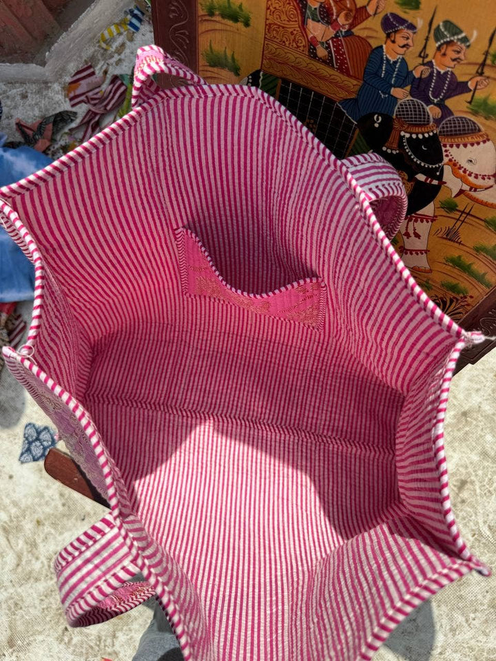 Tiger Printed Quilted Cotton Women's Bag Beach Bag Carry Bag