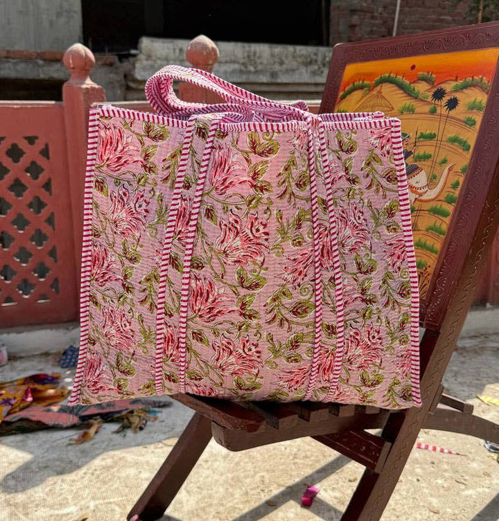 Large Cotton Floral Print Travel Bag Market Bag Shopping Bag