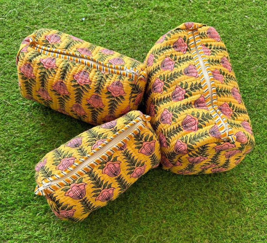 Handprinted Indian Cotton Cosmetic Bag Quilted Toiletry Bags