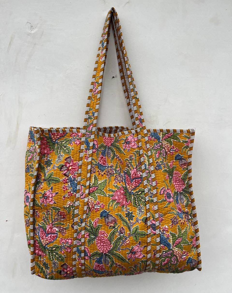 Indian Cotton Quilted Jhola Bag Floral Printed Shopping Bags