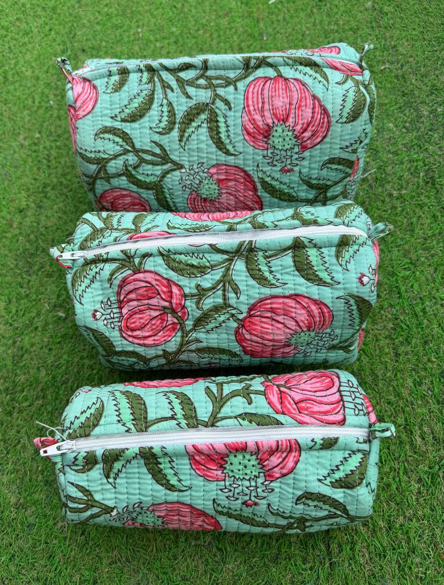 Stylish Bag Hand Block Print Quilted Cotton Bag Cosmetic Bag