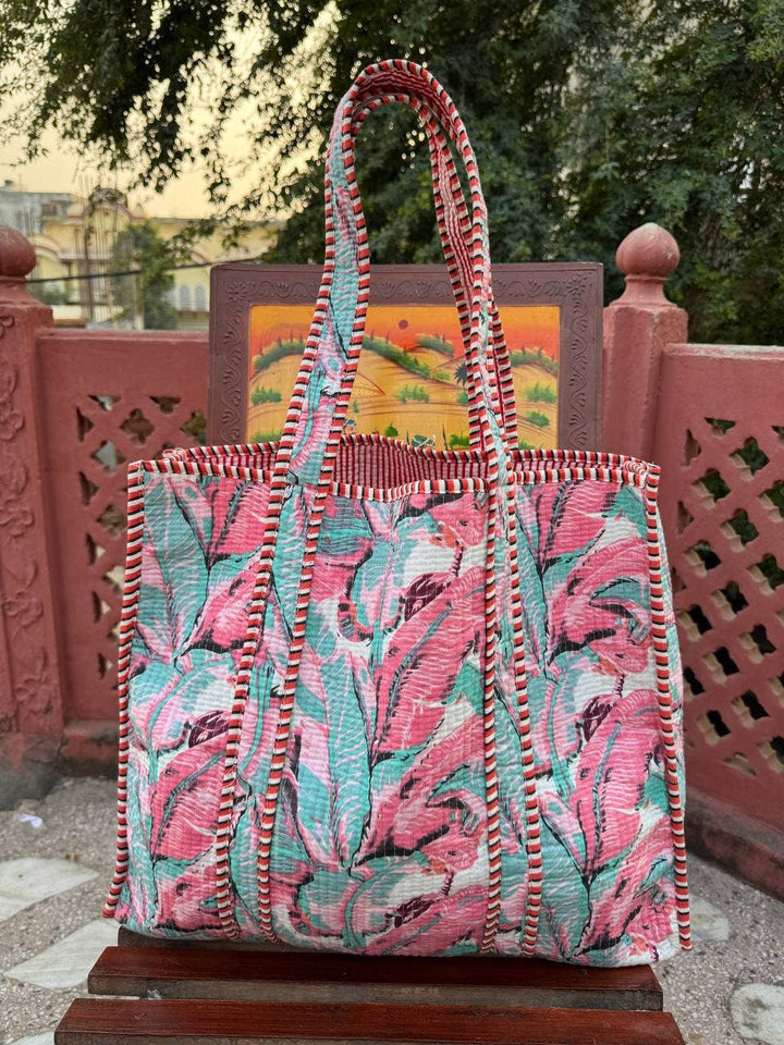 Leaf Printed Bag Quilted Bag Cotton Bag Beach Bag Makeup Bag