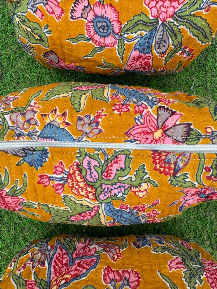 Large Cotton Quilted Block Print Bag Makeup Bag Toiletry Bag