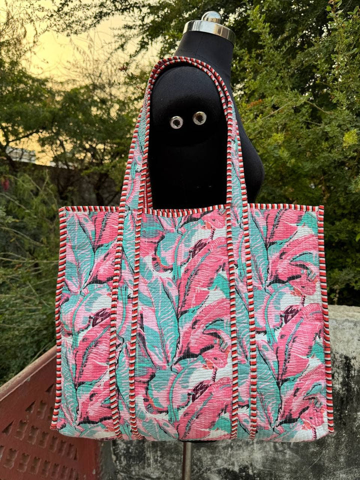 Leaf Printed Bag Quilted Bag Cotton Bag Beach Bag Makeup Bag