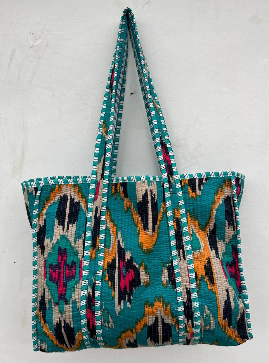 Ikat Print Tote Bags Indian Cotton Quilted Large Travel Bags