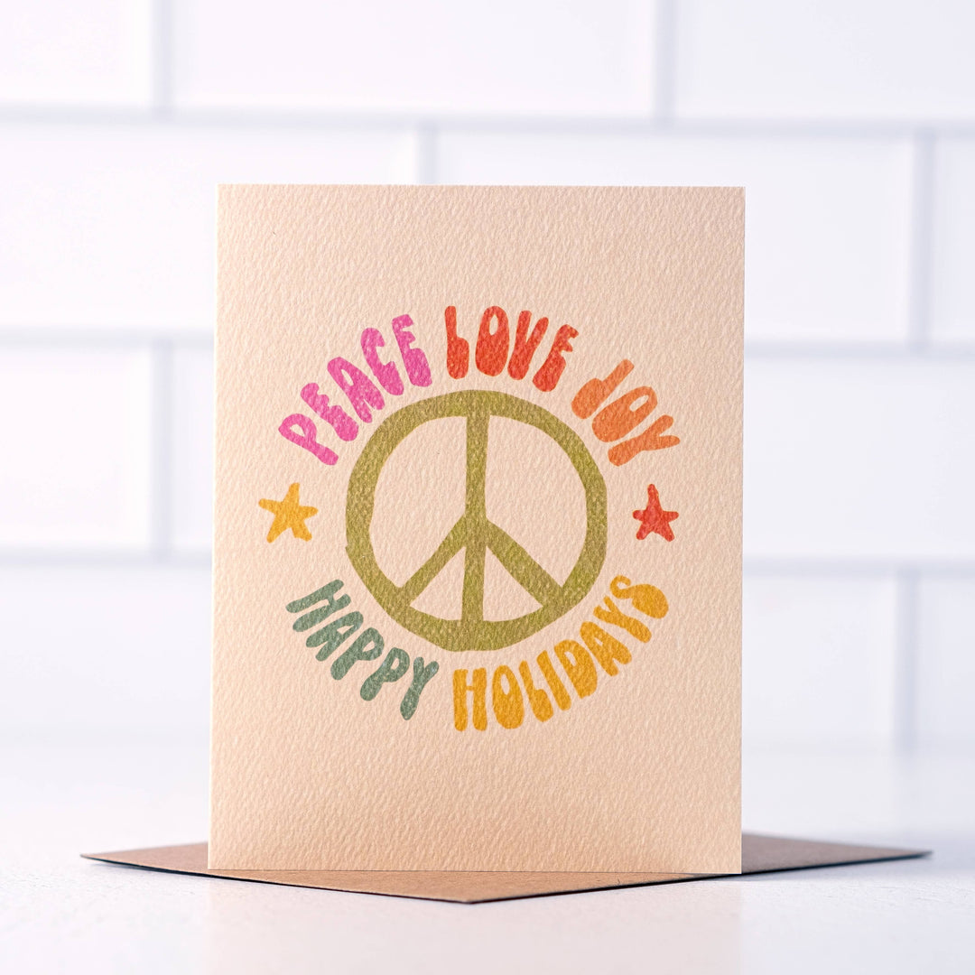 Peace Love Joy Card | Peace Sign Card | Retro Holiday Card