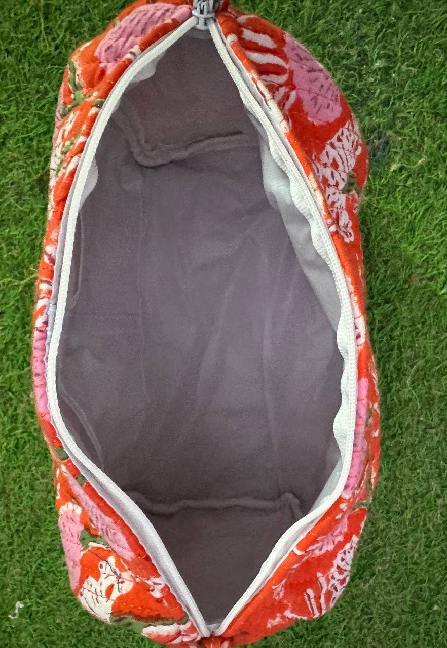 Zipper Pouch Cosmetic Bag Quilted Women Bag Floral Print Bag