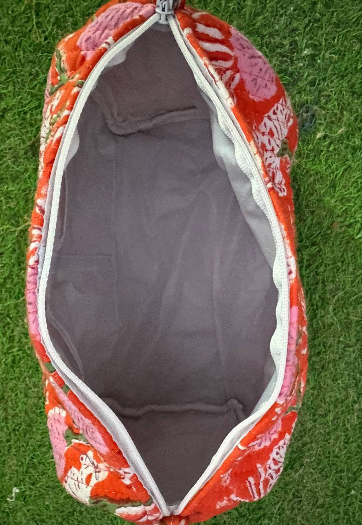 Zipper Pouch Cosmetic Bag Quilted Women Bag Floral Print Bag