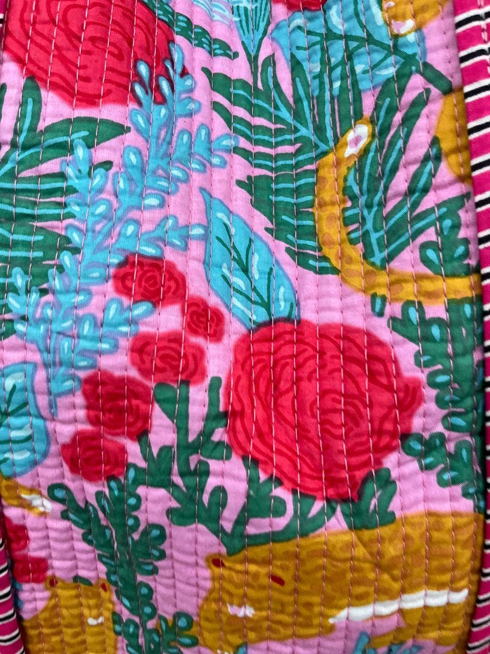 Beach Bag Quilted Cotton Shopping Bag Floral Printed Indian
