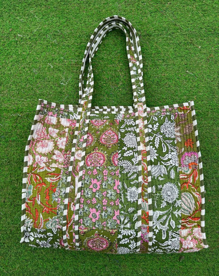 Machine Quilted Cotton Shopping Bags Patchwork Floral Print