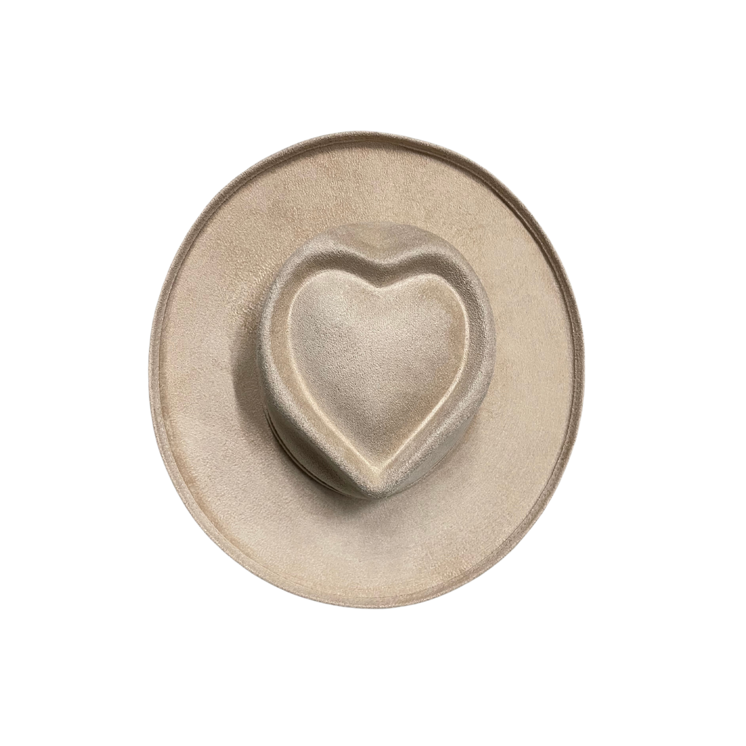 Vegan Suede Pencil Curl Brim Sweetheart Crown Fedora Hats: Taupe