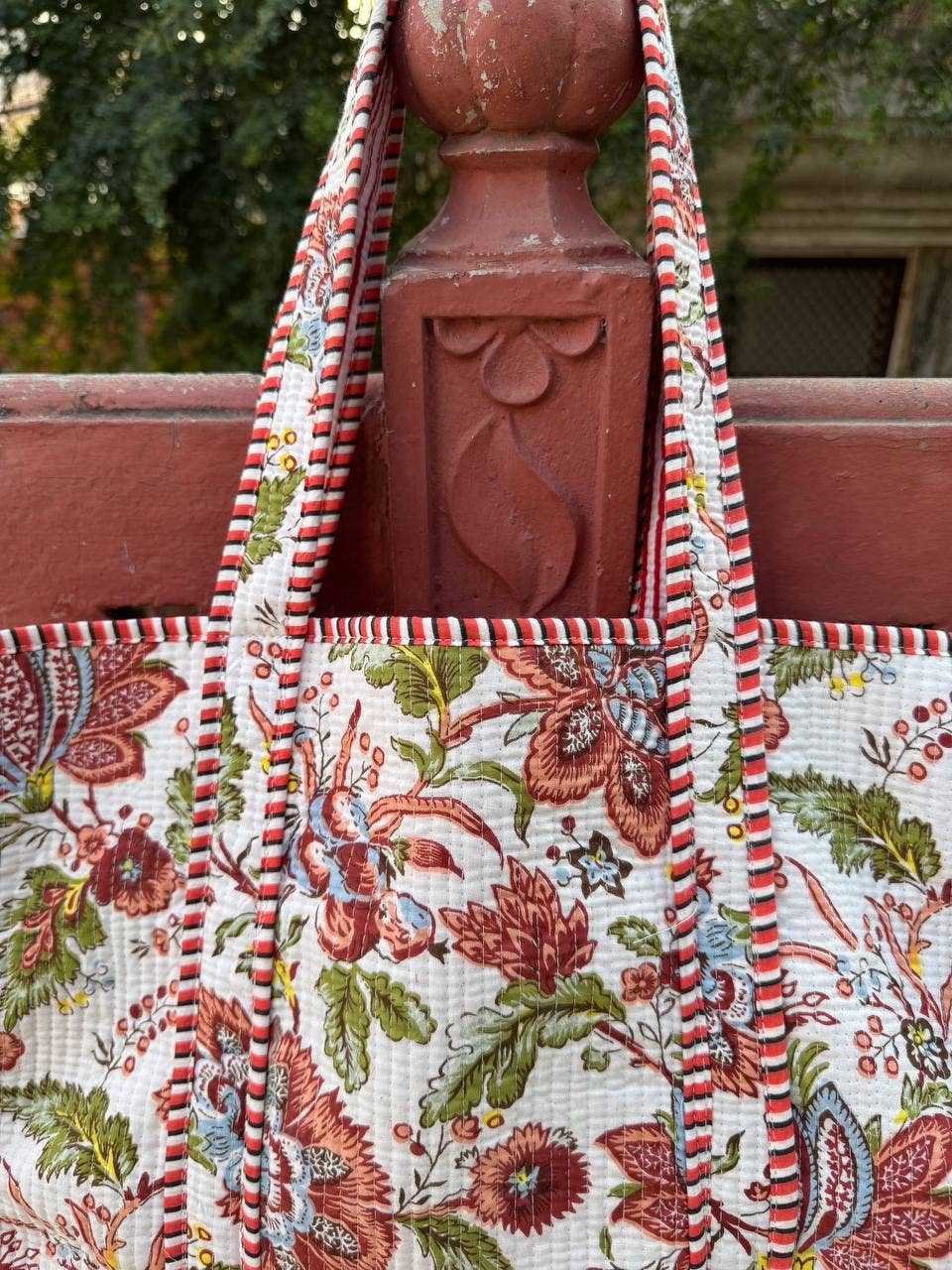 White Cotton Quilted Bag Beautiful Block Printed Women Bags