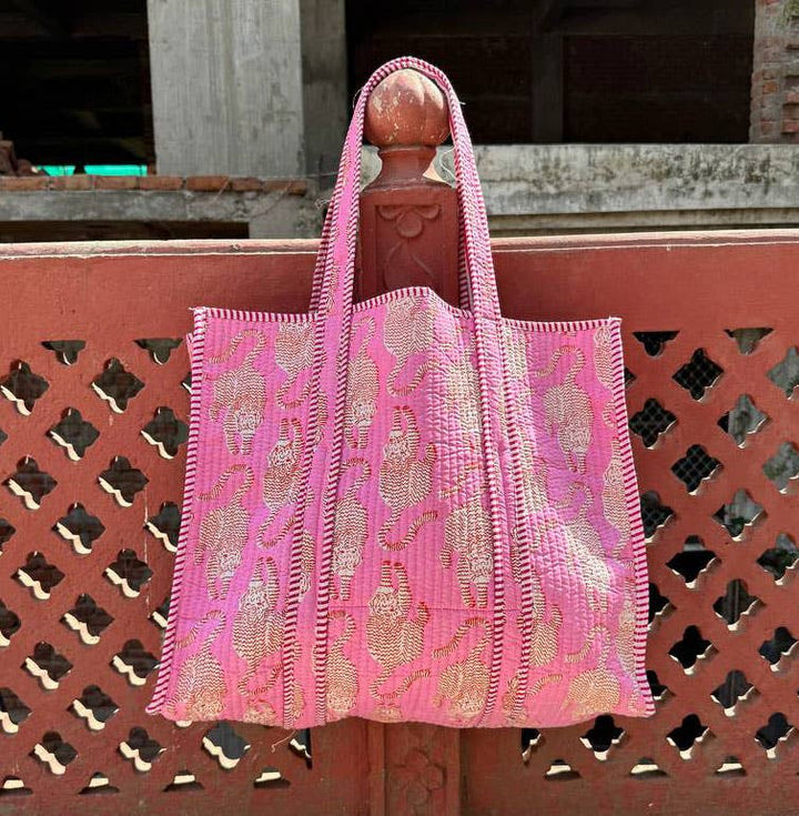 Tiger Printed Quilted Cotton Women's Bag Beach Bag Carry Bag