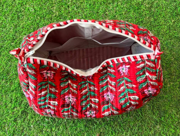 Block Print Cosmetic Bag Cotton Quilted Toiletry Women Bags