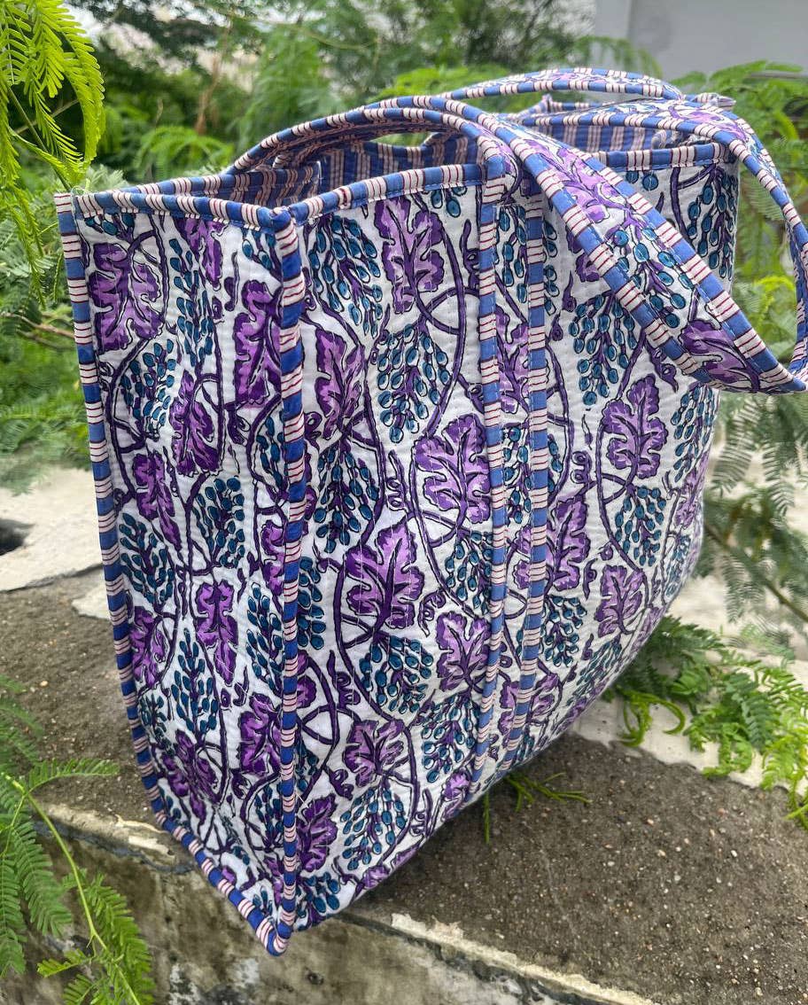 New Quilted Cotton Handprinted Reversible Floral Printed Bag