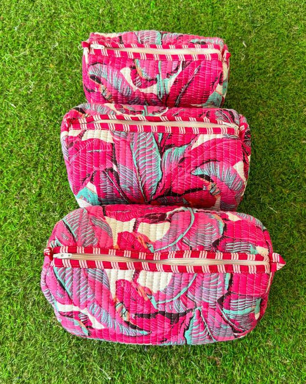 Leaf Printed Quilted Cotton Cosmetic Bag Toiletry Women Bags