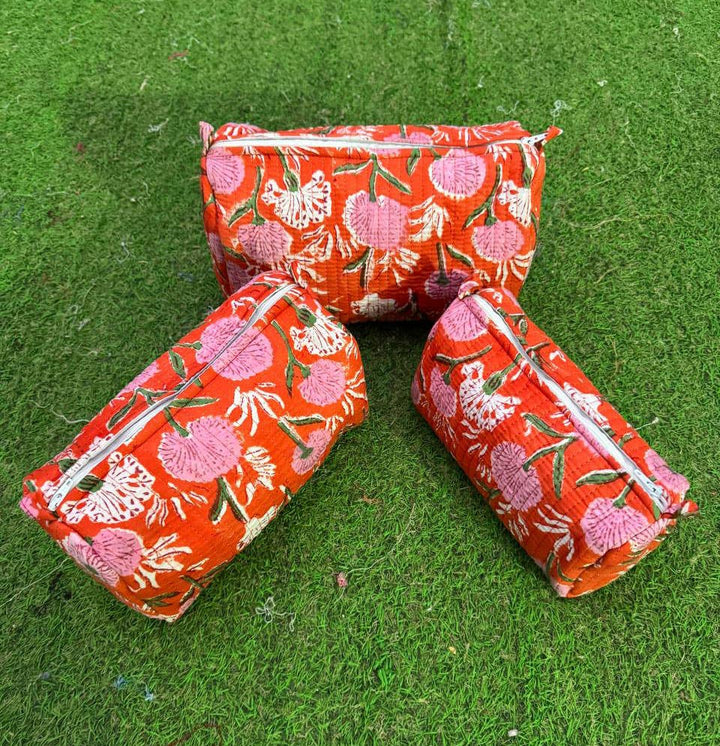 Zipper Pouch Cosmetic Bag Quilted Women Bag Floral Print Bag