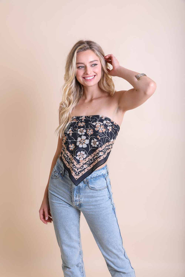 Boho Floral Anemone Bandana – Oversized Scarf in Yellow, Red: Black