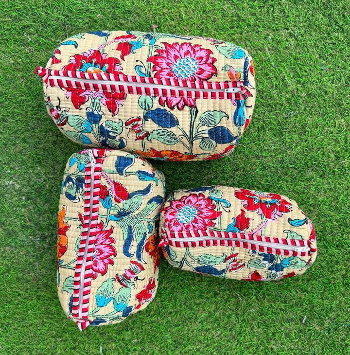 Colorful Floral Printed Bag Cotton Quilted Bag Toiletry Bags