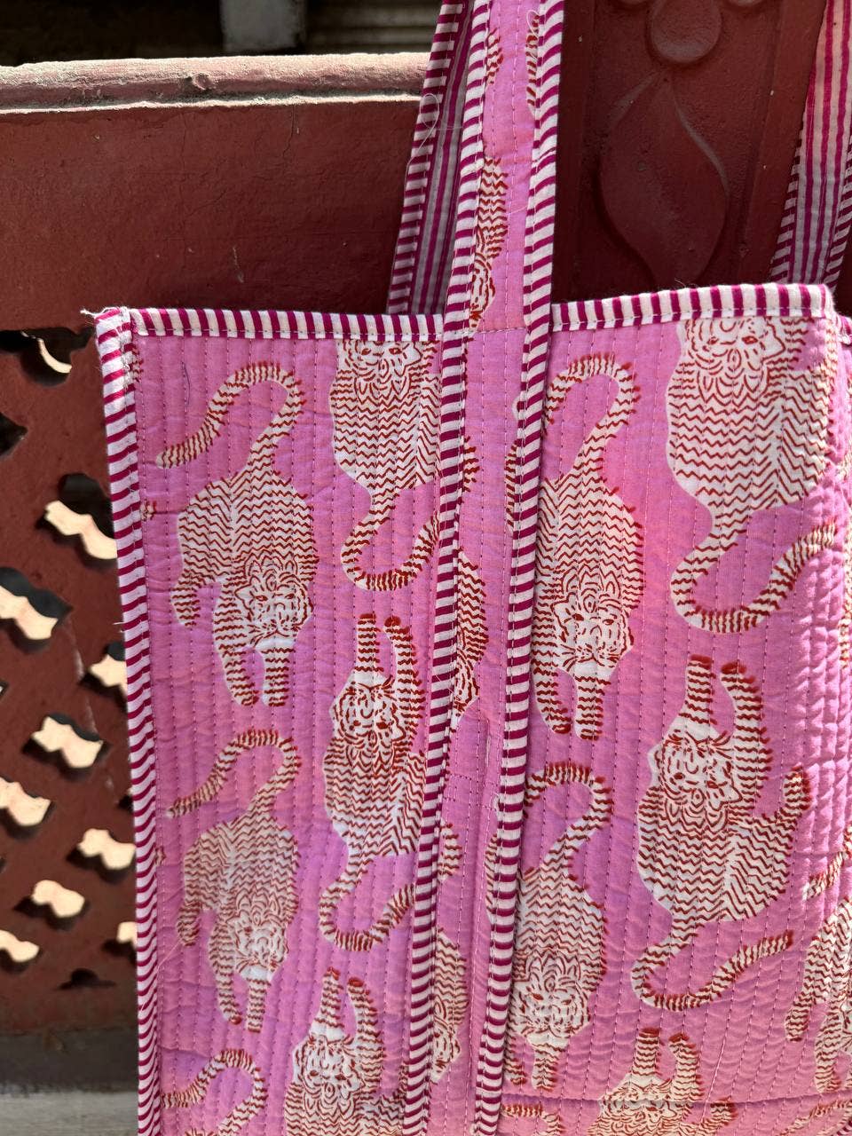 Tiger Printed Quilted Cotton Women's Bag Beach Bag Carry Bag