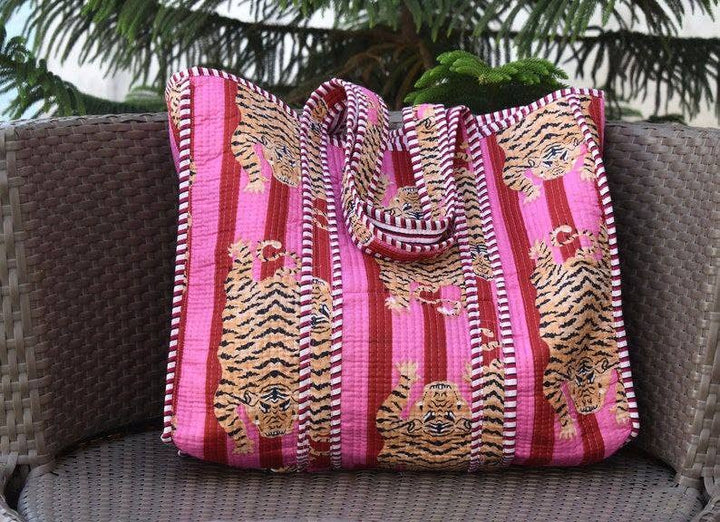 Tiger Hand Block Printed Bag Tote Handmade Fashion Women Bag