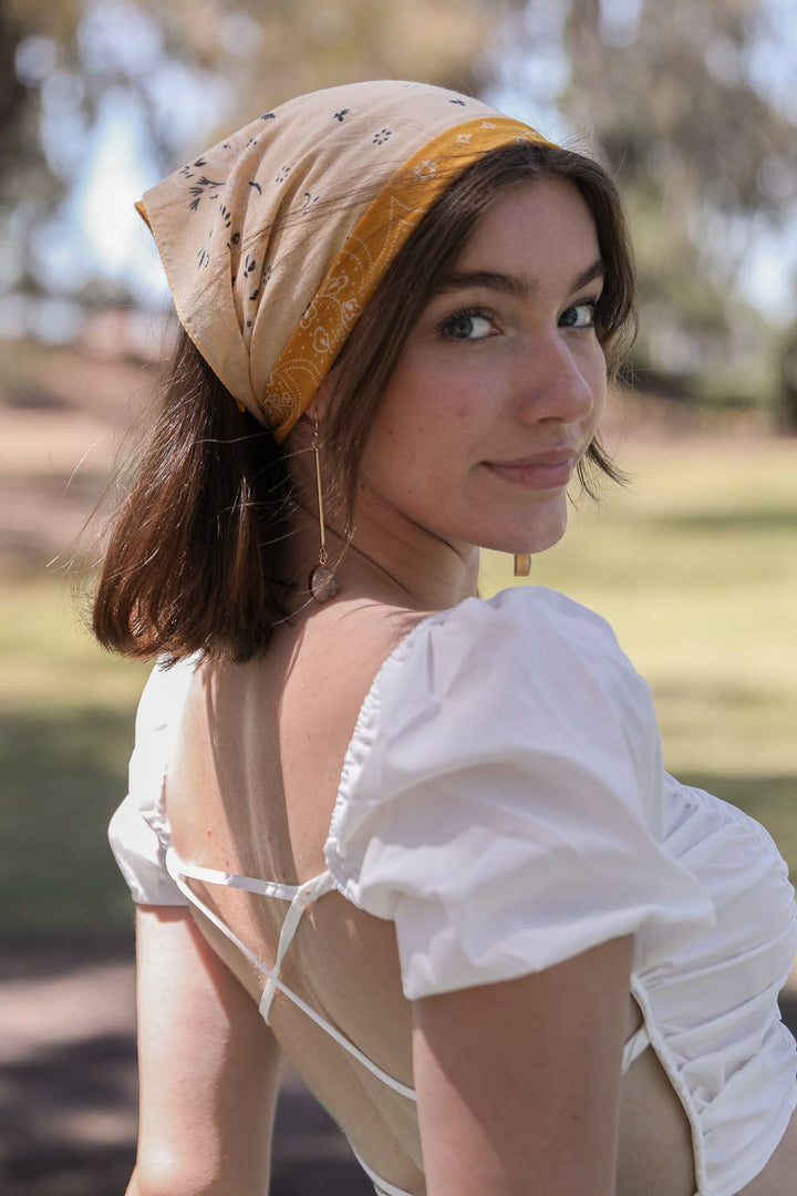 Vintage Two-Tone Bandana Scarf – Western-Inspired: Mustard/Yellow