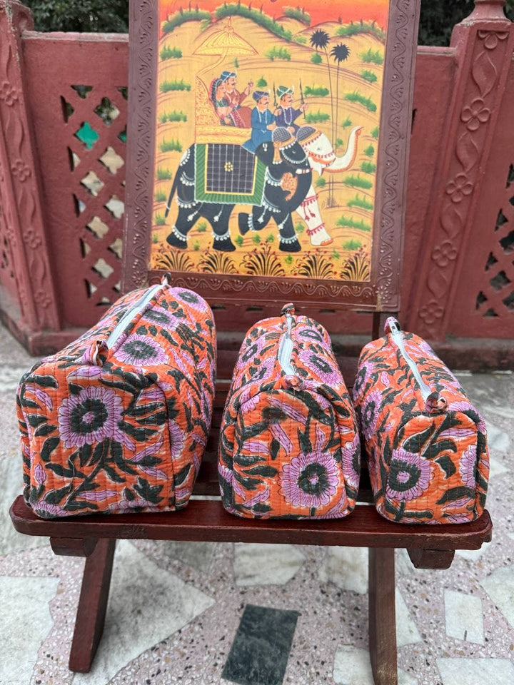 Cosmetic Bag Floral Print Indian Cotton Handmade Travel Bags