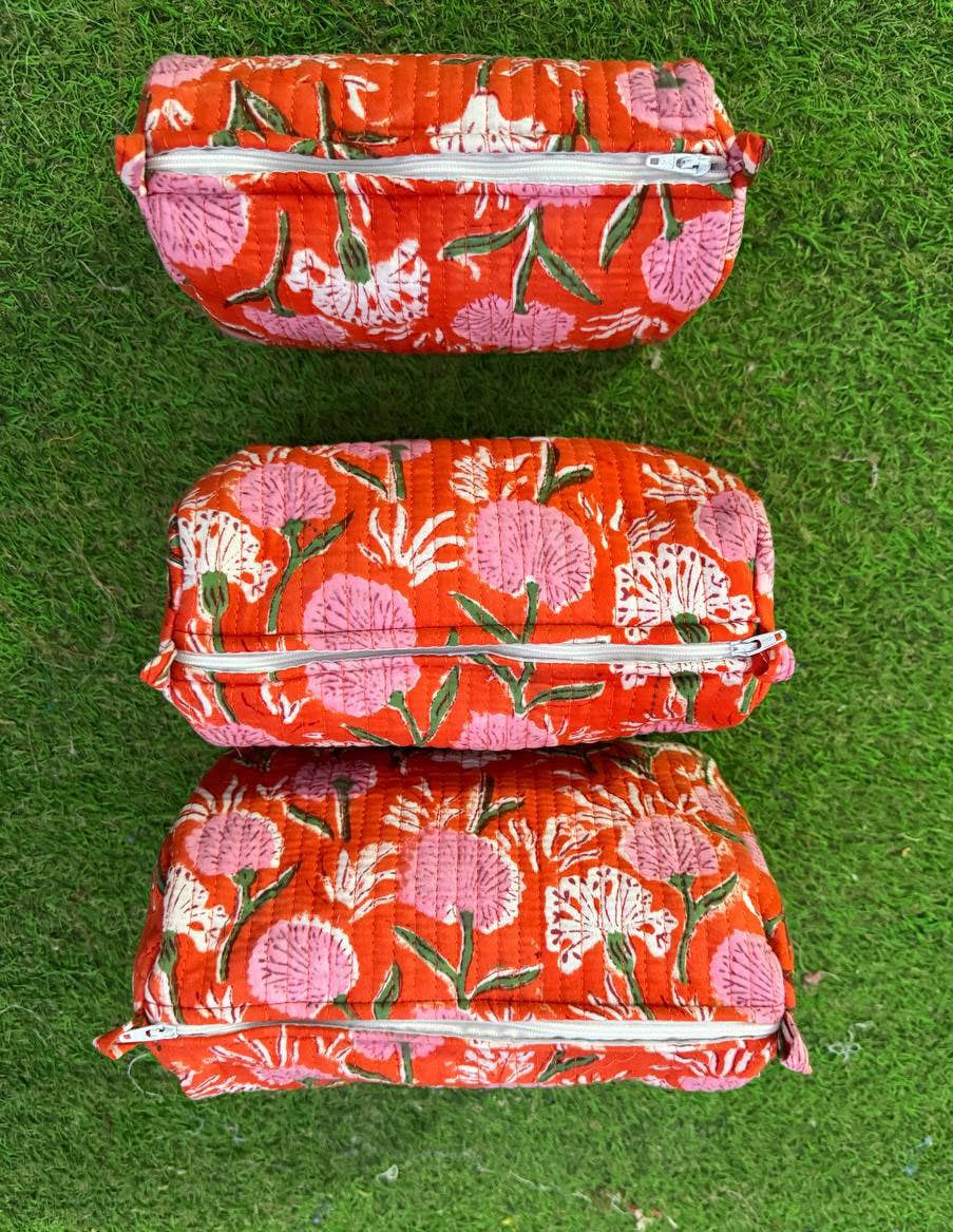Zipper Pouch Cosmetic Bag Quilted Women Bag Floral Print Bag